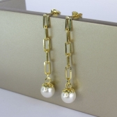 Brinco Corrente Com Pérola na Ponta Banhado em Ouro 18k