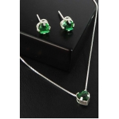 Conjunto Coração com Zircônia Verde em Prata 925