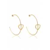 Brinco Argola Grande Fina com Coração Embutido Banhado em Ouro 18k