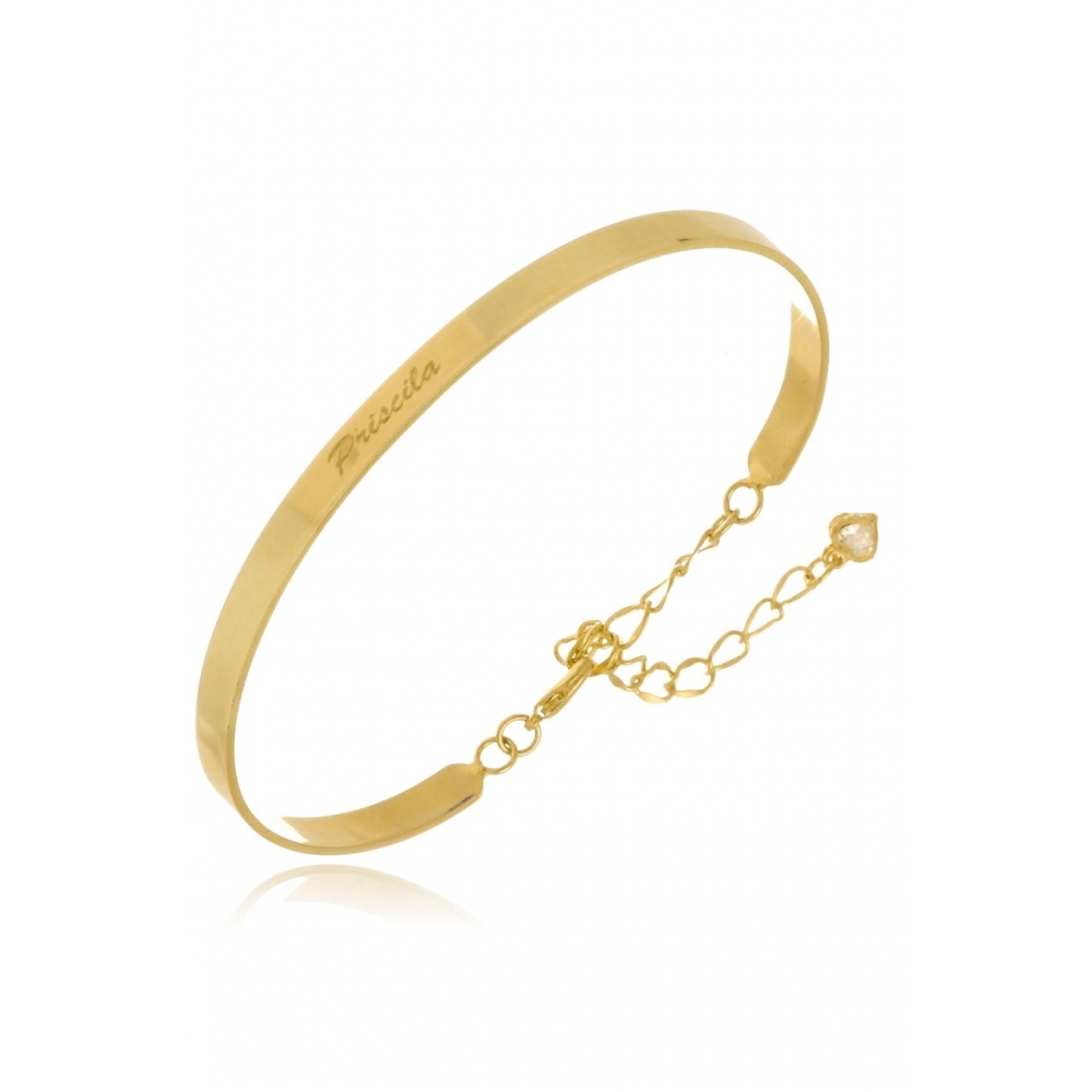 Pulseira Rígida com Nome e Feixe Folheado em Ouro 18K