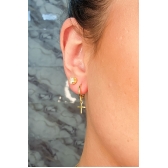 Brinco Argolinha com Cruz Banhado em Ouro 18k