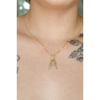 Colar Nossa Senhora Com Zircônias Azuis Banhado em Ouro 18k