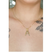 Colar Nossa Senhora Com Zircônias Azuis Banhado em Ouro 18k