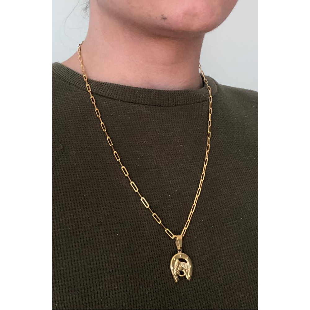 Pingente Ferradura com Cavalo Banhado em Ouro 18k