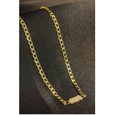 Choker de Corrente Chapada Com Zircônias ao Centro Banhado em Ouro 18k