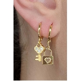 Brinco Duo Argolinha Chave e Cadeado Banhado em Ouro 18k