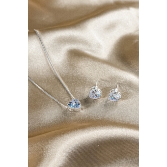 Conjunto Coração com Zircônia em Prata 925