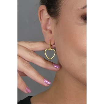 Brinco Argolinha com Coração Médio Vazado Banhado em Ouro 18k