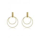 Brinco com Fio Grosso e Dois Círculos Banhado em Ouro 18k