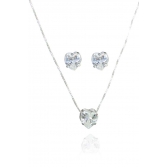 Conjunto Coração com Zircônia em Prata 925