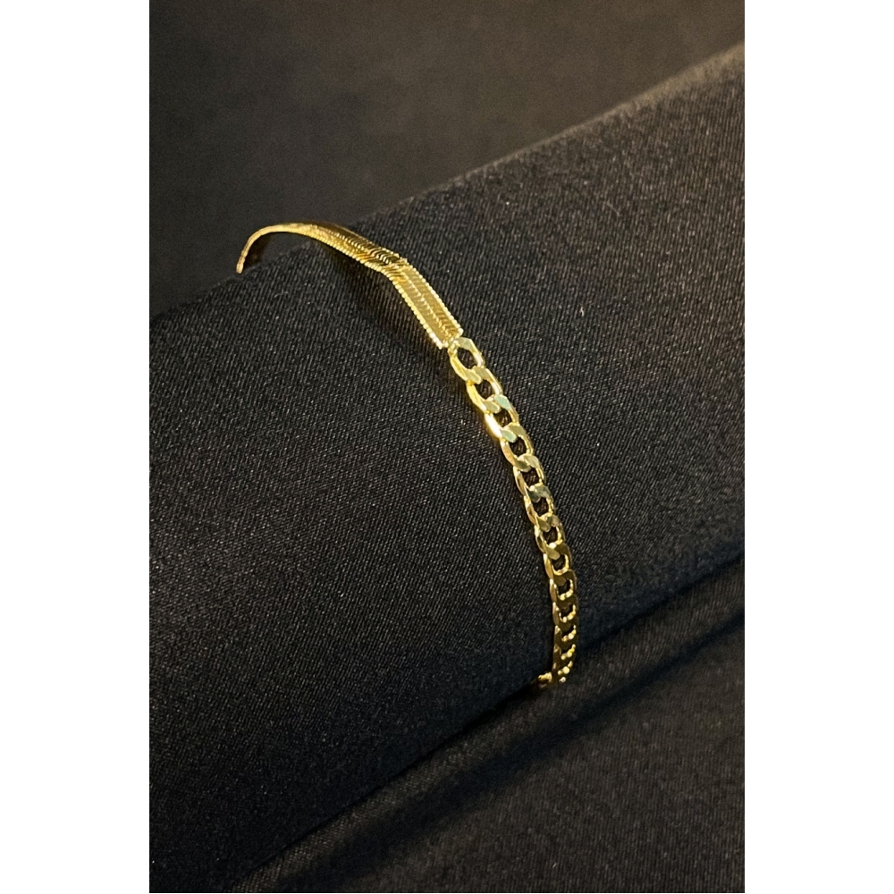 Pulseira Meia Fita Meia Corrente Banhado em Ouro 18k