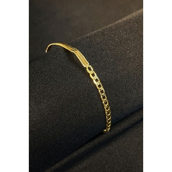 Pulseira Meia Fita Meia Corrente Banhado em Ouro 18k