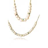 Conjunto de Pulseira e Colar de Pérolas Com Elos de Zircônias Coloridas
