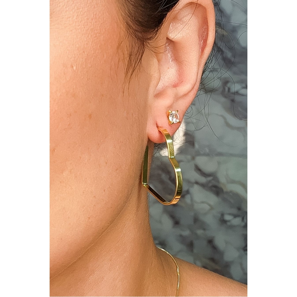 Brinco Argola em Forma de Coração Lateral Larga Banhado em Ouro 18k