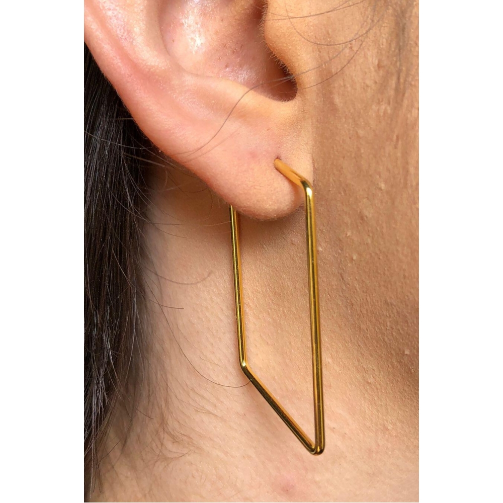 Brinco Argola Grande Retangular Banhado em Ouro 18k