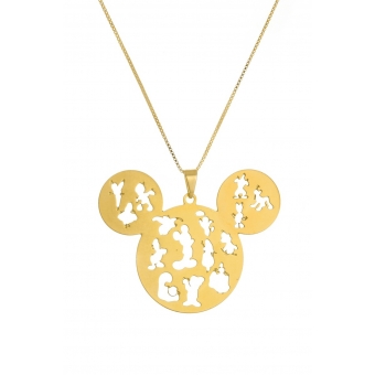 Colar Personalizado Mickey Com Personagens Vazados Folheado em Ouro 18k