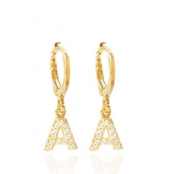 Brinco Argolinha de Letras com Zircônias Banhado em Ouro 18k
