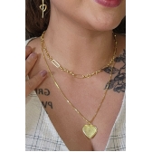 Colar Duplo com Coração Banhado em Ouro 18k