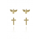 Duo de Cruz e Espírito Santo Banhado em Ouro 18k