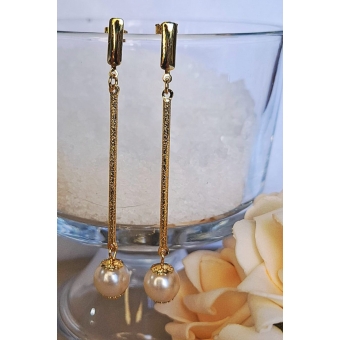 Brinco Fio Trabalhado com Perola na Ponta Banhado em Ouro 18k