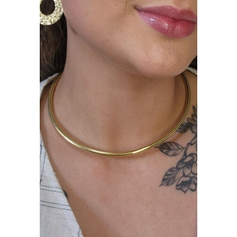 Choker Circular Aro Tubo Banhado em Ouro 18k