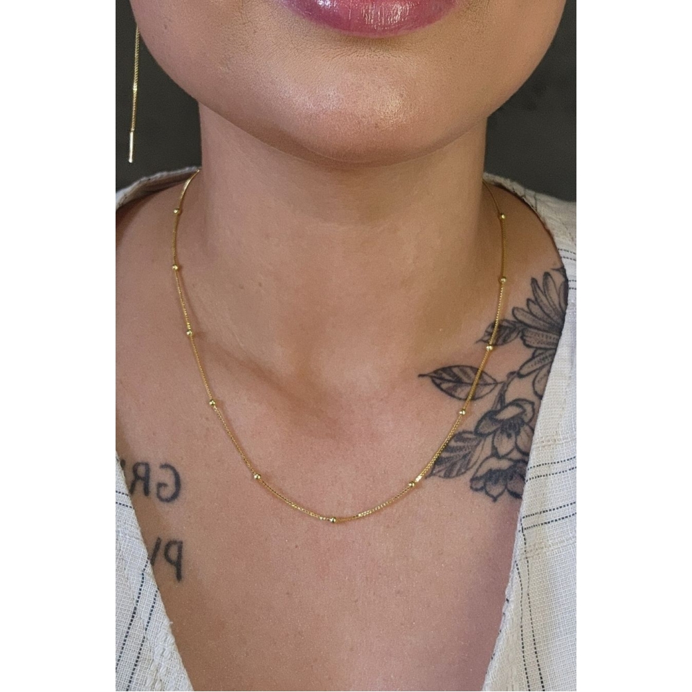 Colar Corrente Italiana com Bolinha Dourada Banhado em Ouro 18k