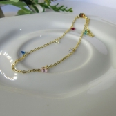 Tornozeleira Com Zircônia Coloridas Banhado em Ouro 18k