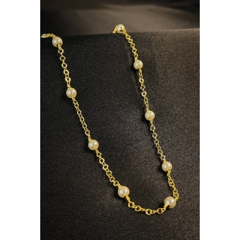 Colar Corrente Americana com Pérolas Banhado em Ouro 18k