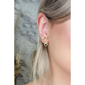 Brinco Três Corações Vazados Banhado em Ouro 18k