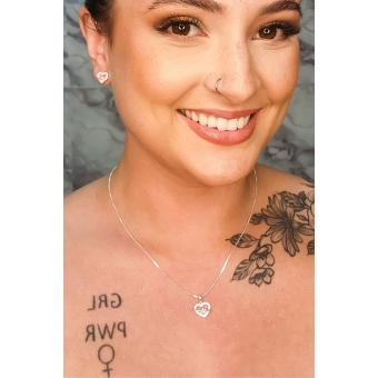 Conjunto Coração Trabalhado com Zircônia em Prata 925