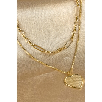 Colar Duplo com Coração Banhado em Ouro 18k