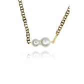 Choker Corrente com Duas Pérolas Grandes Banhado em Ouro 18k