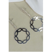 Brinco com fio e Círculo com Arcos Banhado em Ródio Branco