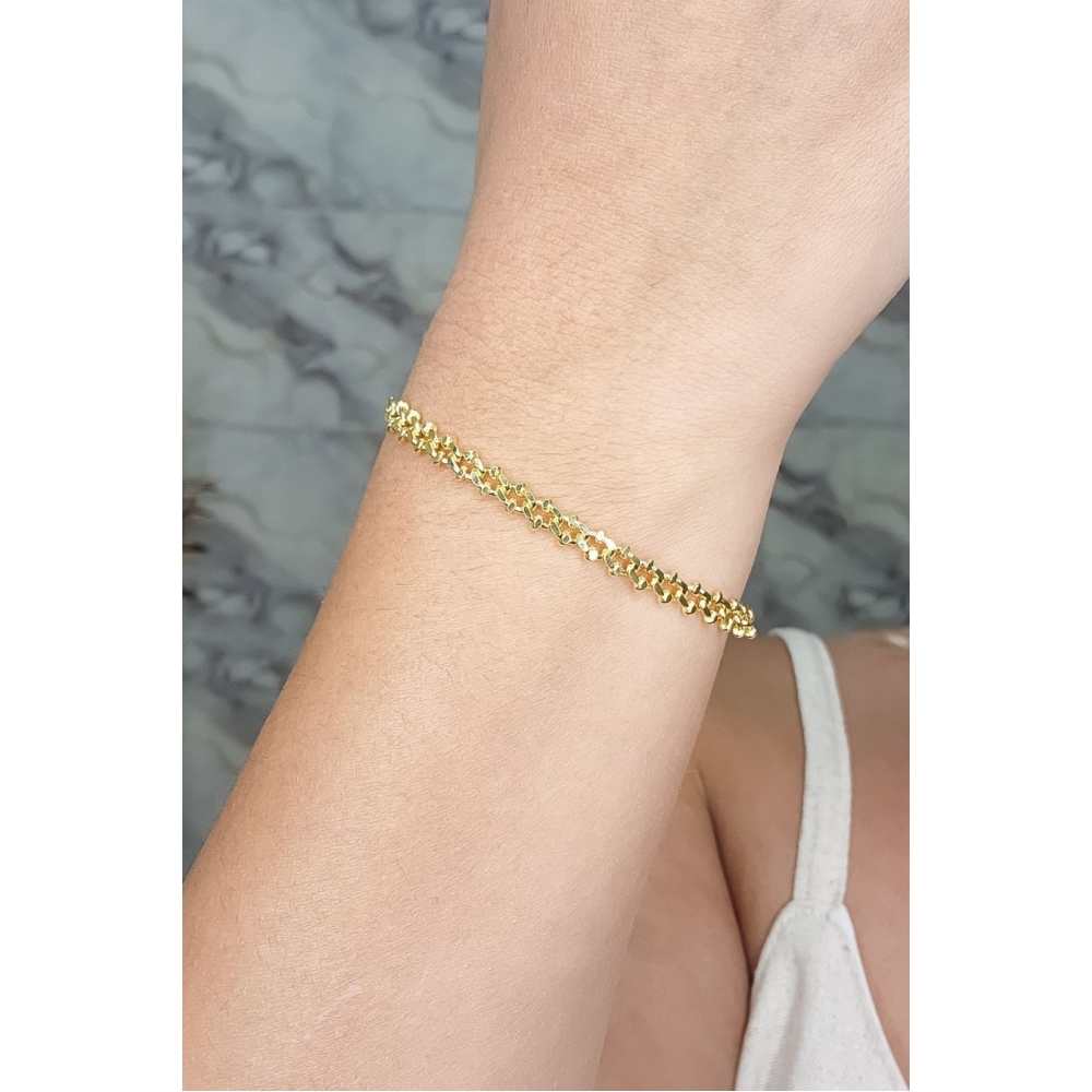 Pulseira com Fecho Regulável e corrente Trabalhada Banhado em Ouro 18k