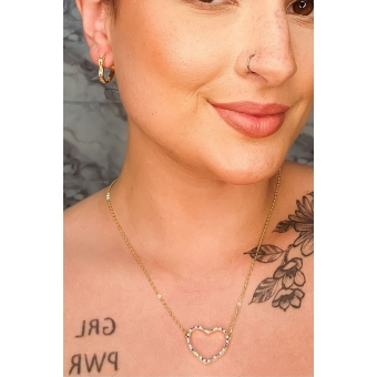 Conjunto de Coração Vazado Cravejado com Zircônias Multicolor Banhado em Ouro 18k