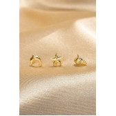 Trio de Brincos Marinhos Banhado em Ouro 18k