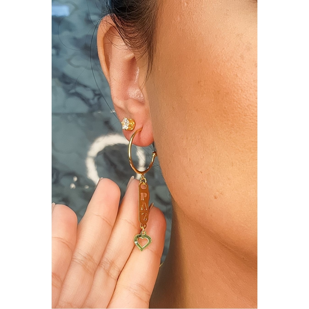 Brinco Argola Médio com Pingente Esotéricos Banhado em Ouro 18k