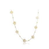 Colar Longo com Bolinha e Flor Banhado em Ouro 18k