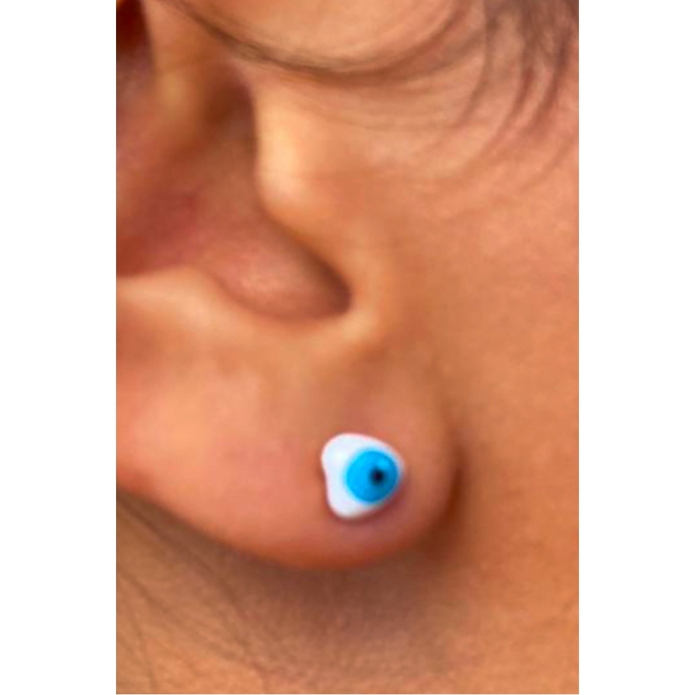 Brinco Pequeno de Olho Grego Banhado em Ouro 18k