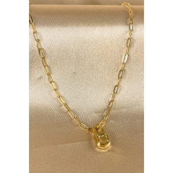 Colar Corrente Cartier Pingente Cadeado Banhado em Ouro 18k