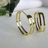 Brinco Argola Media Dupla Vazada Banhado em Ouro 18k
