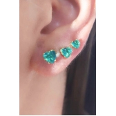 Trio Coração de Zircônia Verde Água Banhado em Ouro 18k