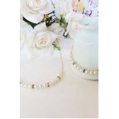 Conjunto de Pulseira e Colar de Pérolas Com Elos de Zircônias Coloridas