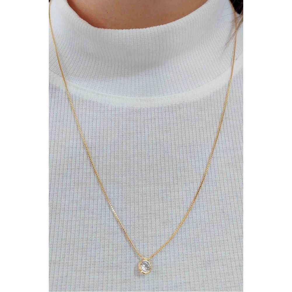 Colar Regulável Com Zircônia Banhado em Ouro 18k