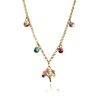 Pulseira Árvore da Vida Com Zircônias Coloridas Banhado em Ouro 18k