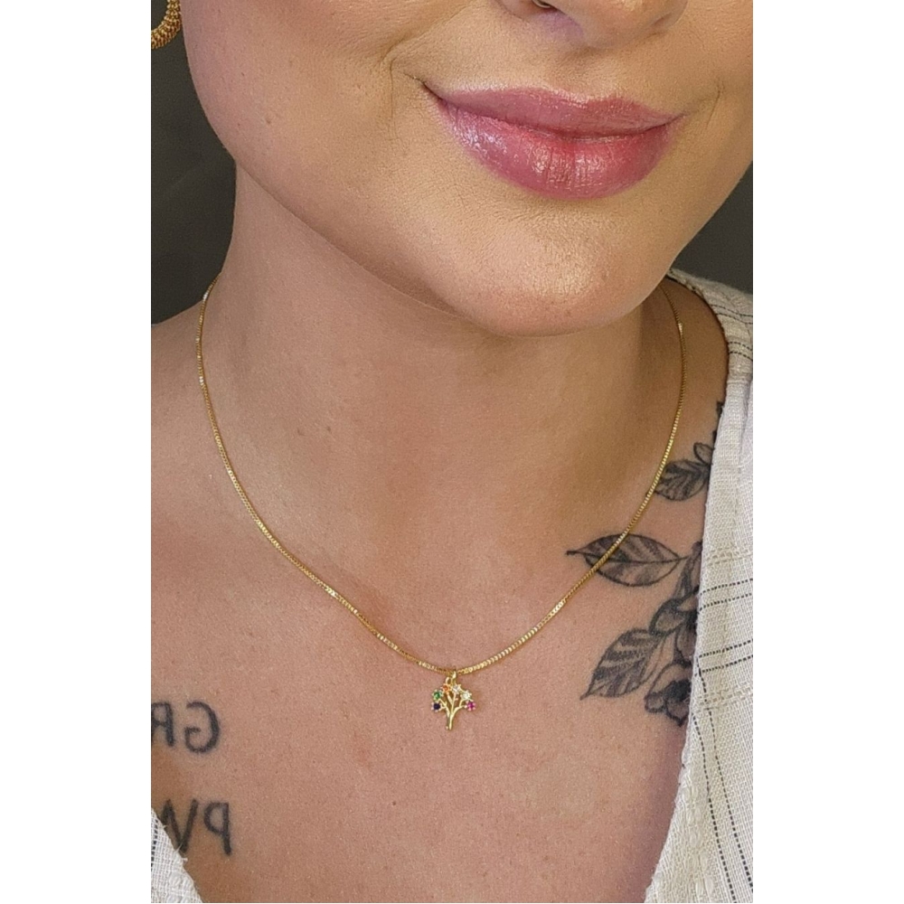 Choker Árvore da Vida Colorida Banhado em Ouro 18k