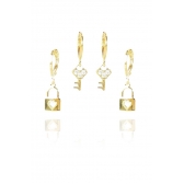 Brinco Duo Argolinha Chave e Cadeado Banhado em Ouro 18k