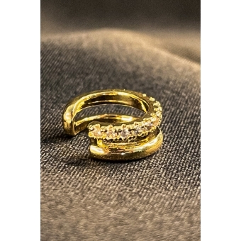 Piercing Fake Duas Tiras Lisa e Outra com Zircônias Banhado em Ouro 18k