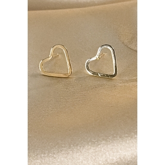 Brinco Médio Coração Vazado Banhado em Ouro 18k