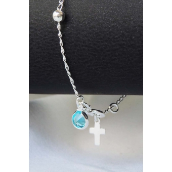 Pulseira de Bolinha com Cruz e Zircônia em Prata 925